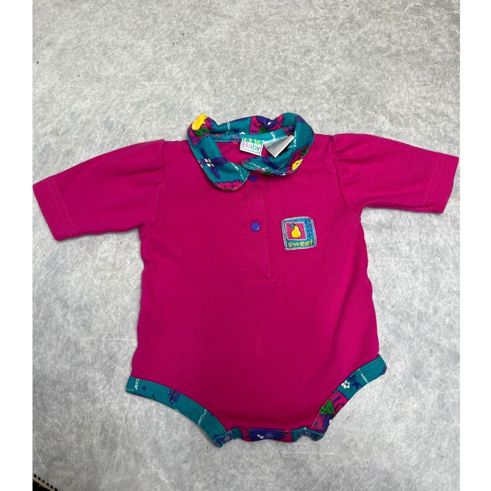 Vintage McBaby fruit pear Pink Bodysuit 0-3 Months 90s unique rare ‎ collared